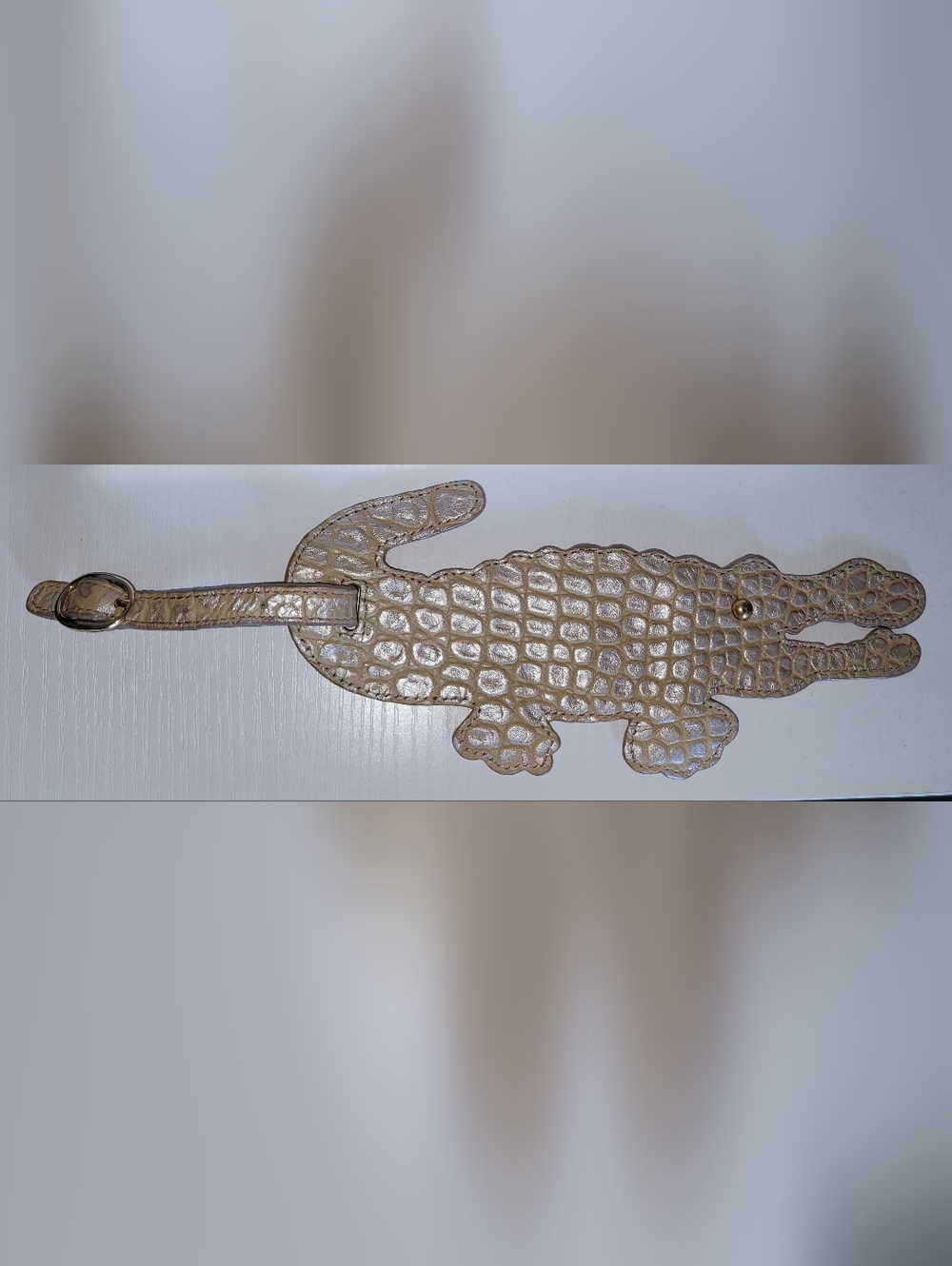 Brahmin Gold Tan Pearl Mel Alligator Luggage Tag RARE